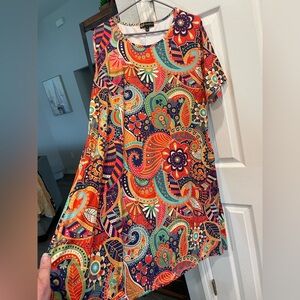 Cherfly short sleeve hippie retro 70’s style paisley shirt dress with pockets XL